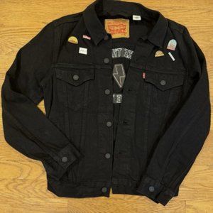 Levi Women’s Jean Jacket Black, Custom Designed Patches & Embroidered1 OF A KIND